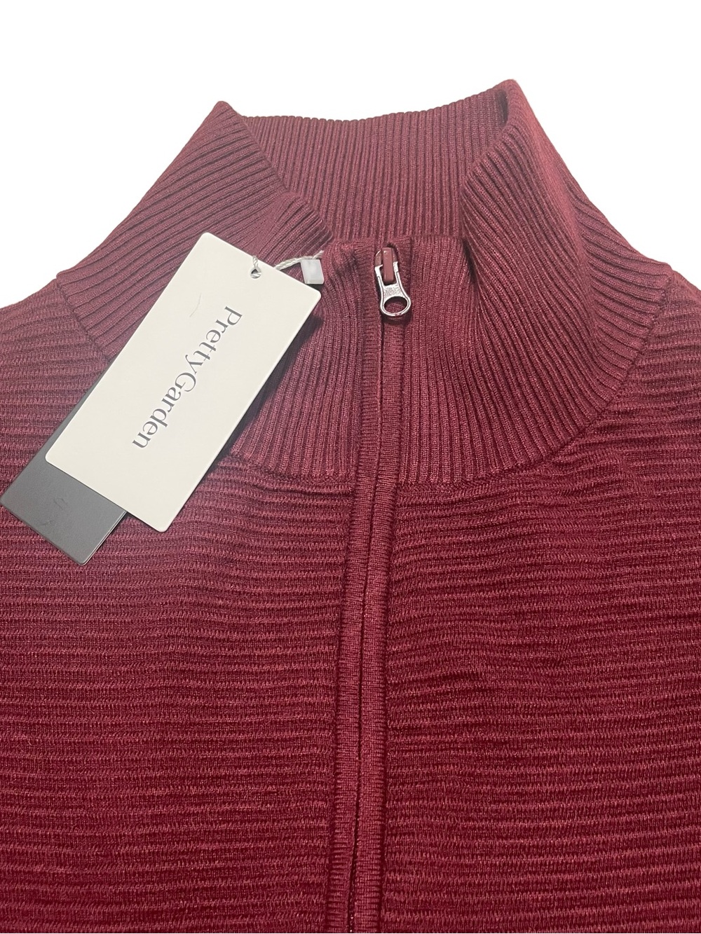 Full-Zip Ribbed Knit Jacket - Wine - Picture 3 of 5